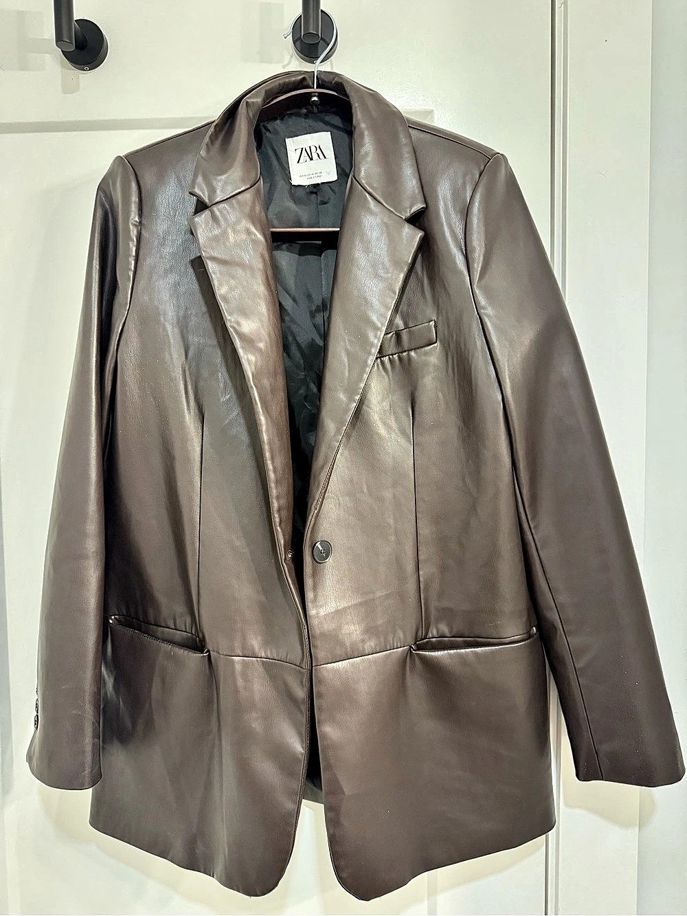 Zara Faux Leather Blazer Brown Size Medium